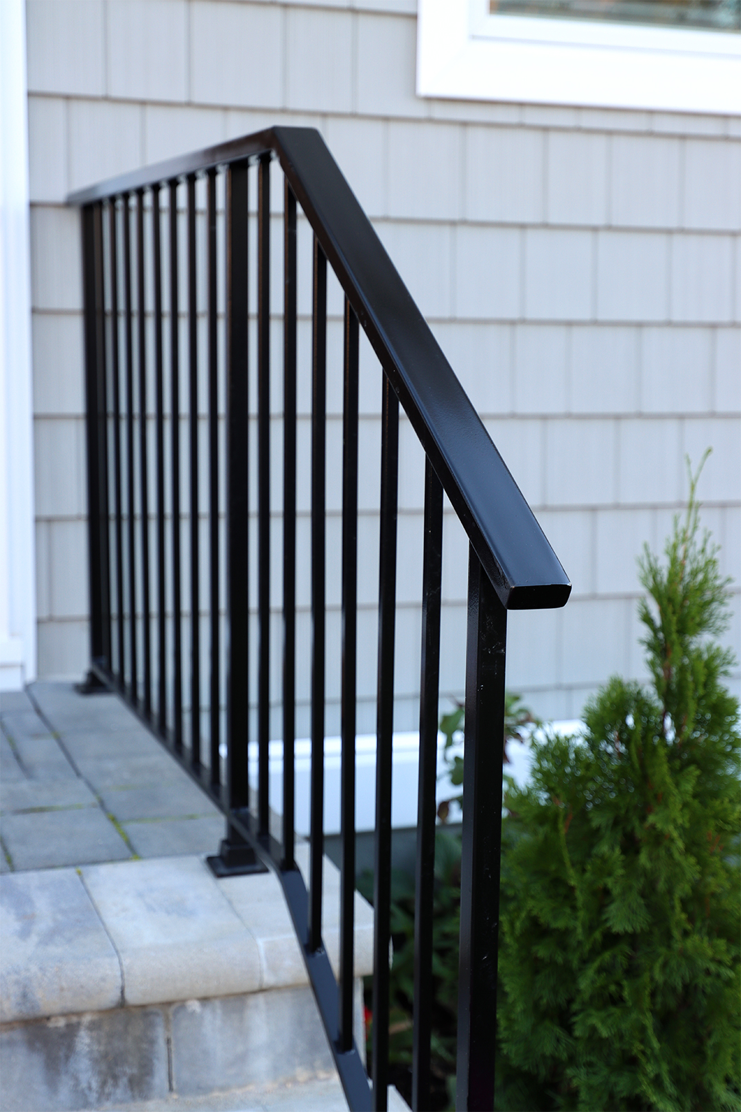 Wrought Iron Railing, Style #5 in Black, Evenly Spaced Picket Pattern
