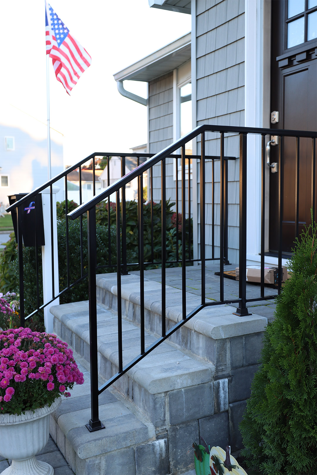 Wrought Iron Railing, Style #5 in Black, Evenly Spaced Picket Pattern